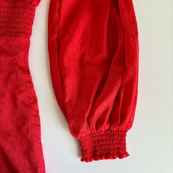 Urban Outfitters Rebecca Red Long Sleeve Jacquard Boho Holiday Mini Dress Small - Picture 5 of 13